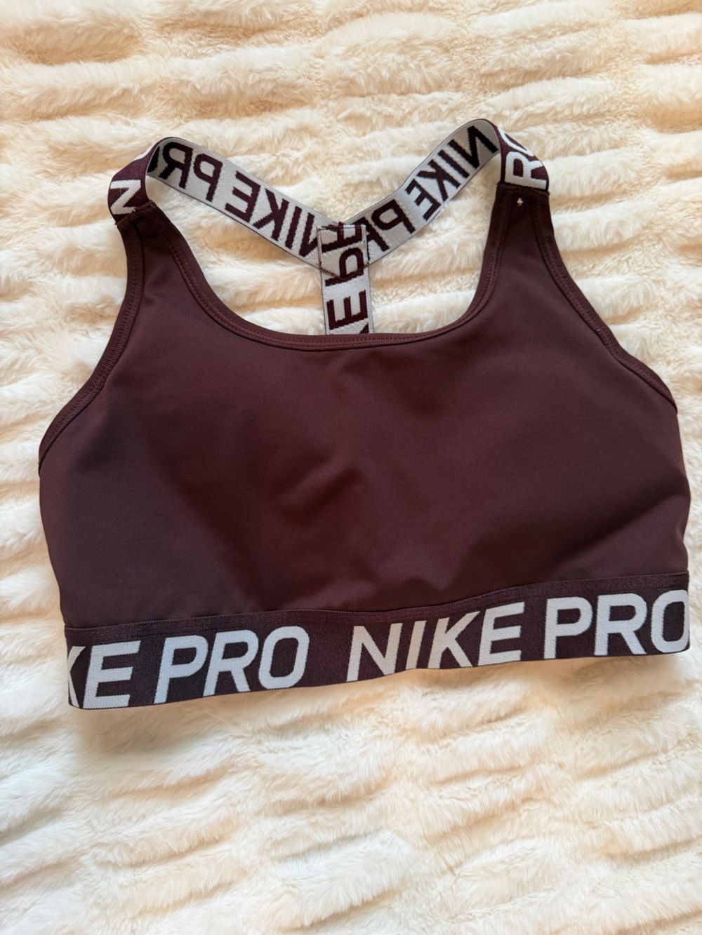 Nike Pro Women's Sports Bra - Chocolate Brown with White Logo Band
